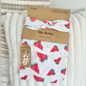 Baby Girl Swaddle & Headband Watermelon Design 100% Cotton Infant size 0-6M